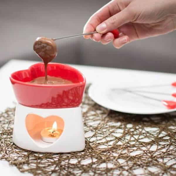 Szív formájú kétszemélyes csoki fondue készlet